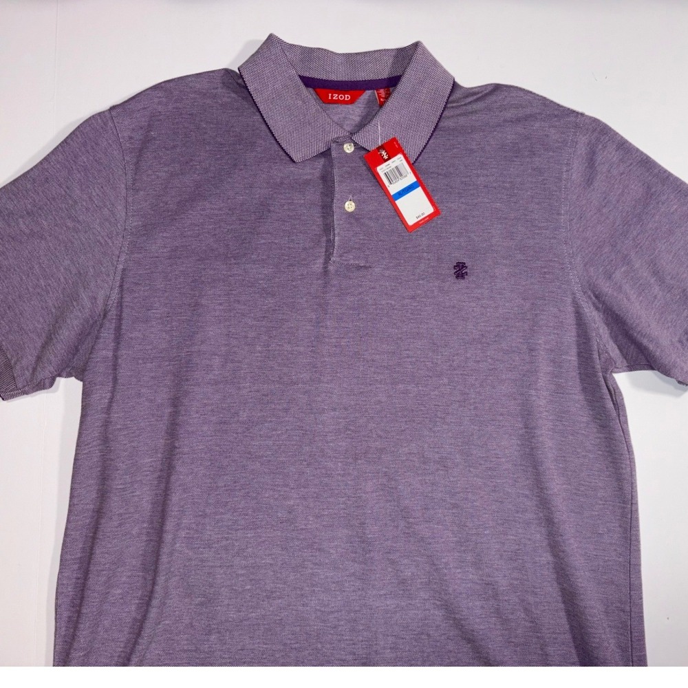 IZOD Mens Polo Shirt Purple Heathered Texture Classic Fit XL - Picture 2 of 7